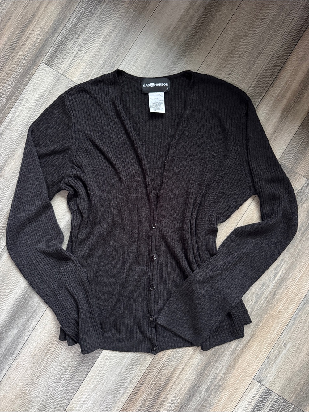 Sag Harbor Sexy Black Ribbed V-Neck Cardigan